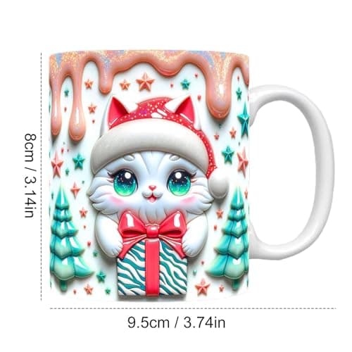 Ancsttu Tasse à café 3D, motif chat de Noël | Tasse à café en céramique avec chapeau de Noël 350 ml pour famille, , amis, collègues