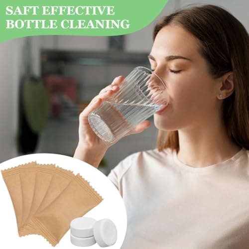 HOTUT Tablettes de Nettoyage pour Bouteilles, 32 Pièces Pastilles de Nettoyage Facile et Pratique, pour Tasses à Café/Eau/Boissons, pour Bouteilles en Acier Inoxydable/Plastique/Céramique/Verre
