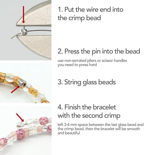 Bracelet making kit with Czech Glass Beads & TOHO Japanese Rocailles, 2pcs Memory wirе and crimps for begginers - easy & fast to do (Butterflies Purple Pink)