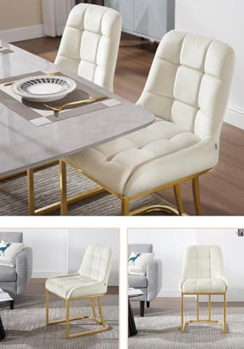 WOLTU Chaise Salle à Manger, Lot de 4, Chaise Cuisine en Velours, Chaise Salon, Chaise Coiffeuse Rembourrée, avec Dossier, Structure Métallique en Forme d'arc EZS32cm-4 Crème