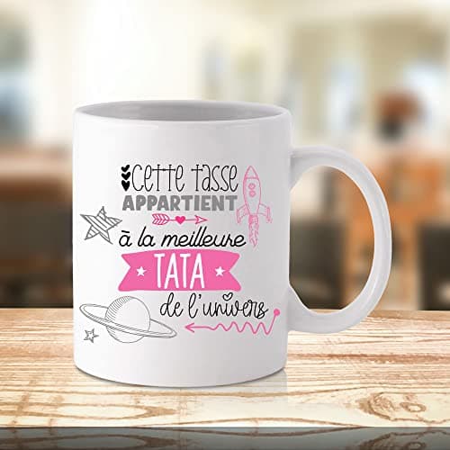 ÉNJA Création. Mug tata. Famille/Tasse – Le/la meilleur(e) de l'univers - Cadeau anniversaire Cadeau original. Céramique haute qualité 11oz - 320 ML (TATA)
