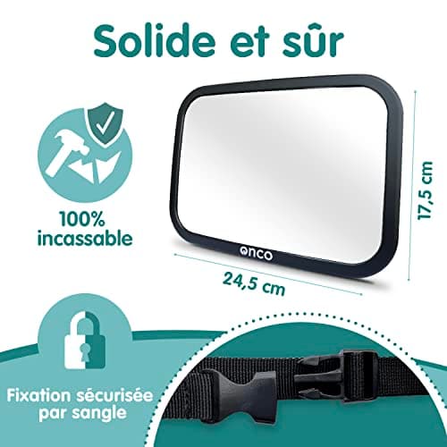 Onco Miroir Voiture Bébé Retroviseur - 100% Incassable, Miroir Bébé Voiture, Double Prix : Meilleure invention de voyage 2023 et Meilleur produit de sécurité 2024, Accessoire Voiture