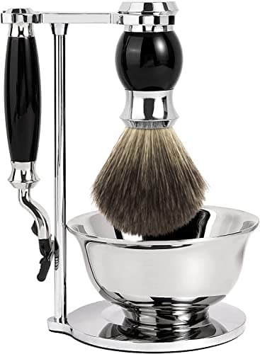 GRUTTI- Ensemble de blaireaux de rasage haut de gamme, avec porte-brosse et brosse luxueux, rasoir 3 couches pour ensemble de rasage
