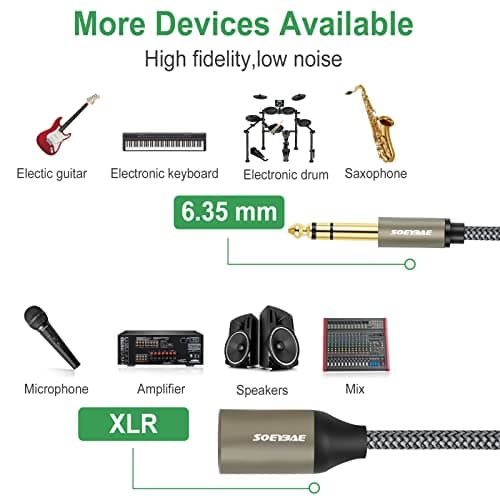 SOEYBAE XLR Mâle vers 6,35 mm TRS Mâle 5M,jack stéréo Tressé microphone Câble pour haut-parleurs, scènes, DJ, consoles audio de studio