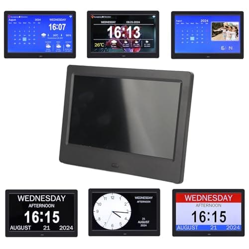 Horloge Numérique avec Calendrier de Jour, 7 Pouces WiFi Grande Horloge de Démence pour Les Personnes âgées, 5 Rappels D'alarme, Atténuation Automatique, AM/PM, Télécommande (Prise UE)