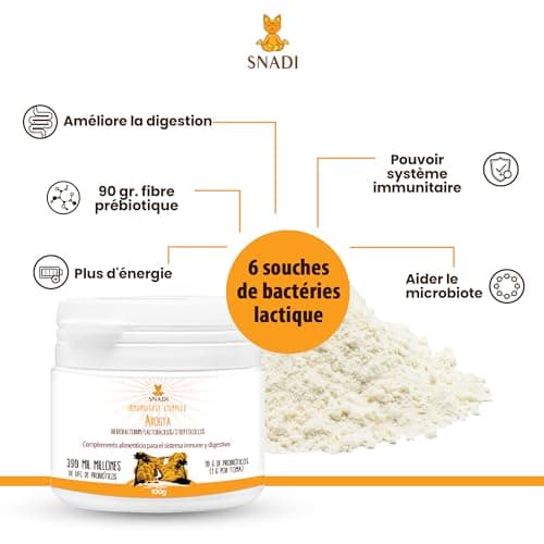 Snadi - Probiotiques et Prébiotiques Solubles Avancés | 100 gr | 390 Milliards UFC | COMPLEXE AROGYA INMUNDIGEST | Fibre Prébiotique 90g | Santé Digestive et Immunitaire | Convient à Tous les Âges