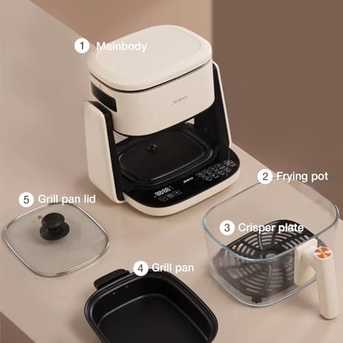 Jimmy Air Fryer et Poêle à Frire 2 en 1, Friteuse à air Transparente Fenêtre Visible 4L, écran Tactile, 8 Programmes de Cuisson, 1100W Friteuse sans Huile, Température et Durée Réglables, AF3