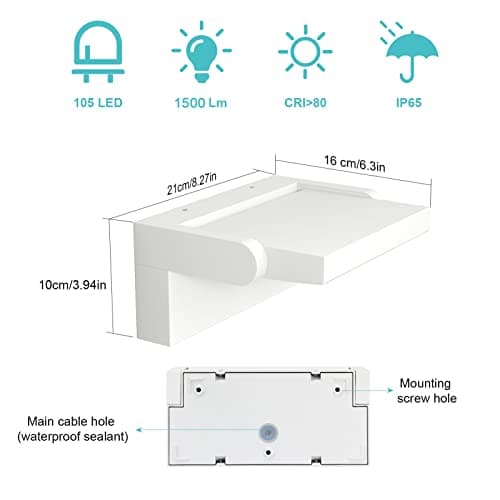 Klighten 2 Pcs 24W Applique Murale LED Extérieure Intérieur Rotatif, Éclairage Mural Imperméable IP65 Moderne, Lampe Murale pour Jardin Entrée Balcon, Blanc, 1500LM, Blanc Chaud 3000K