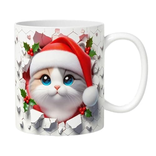 Tasse À Café 3D, Tasse À Café De Chat De Noël, Verres En Céramique, Tasse De Chat Festive, Tasse À Café De Vacances, Tasse De Conception De Chat 3D, Tasse De Noël Mignonne 350 Ml Pour La Famille, Les