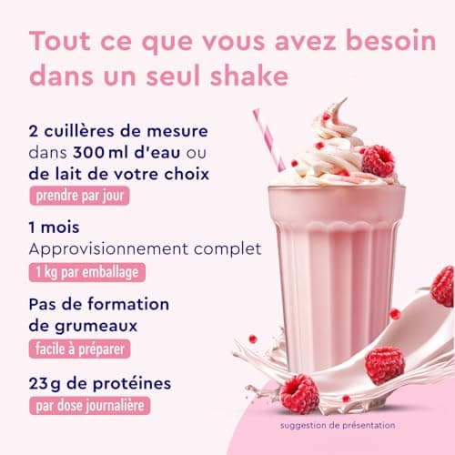 Proteine Vegan 1kg, 22g de Proteine, Goût de Framboise, Poudre de Protéines Végétales Isolate de Pois, Fèves et Tournesol, Augmentation et Croissance Musculaire*, Faible en Sucre, Sans Lactose