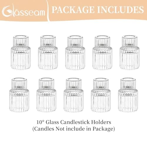 Glasseam Petits Bougeoirs, Lot de 10 Bougeoirs en Verre Transparent, Bougeoirs De NoëL NervuréS pour Le Salon, Bougeoirs Modernes pour PièCes MaîTresses De Mariage, DéCoration D'IntéRieur