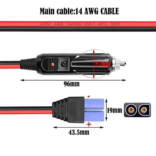 GINTOOYUN Câble allume-cigare 14 AWG vers prise EC5 DC 12/24 V vers prise mâle EC5 pour pompe à air automobile, batterie automobile, UAV, véhicule tout-terrain, etc. (100 cm)