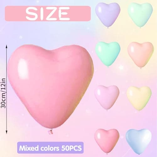 50 Pcs Ballon coeur Macarons, 10 Pouces Macarons Ballons en Latex en Forme de Cœur, Ballon Coeur Helium, Ballon Coeur Romantique,pour Engagement, Mariage, Valentine et Anniversaire fête Décoration