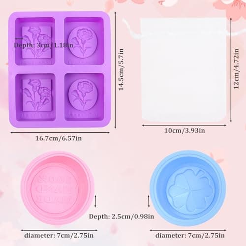 3 Moule à Savon En Silicone, Œillet Moule Rectangulaire Silicone, Antiadhésif Moule à Rond Savon Réutilisable, 4 Cavités Moule à Savon Carré pour Bougies Gâteaux Fait Maison Artisanat