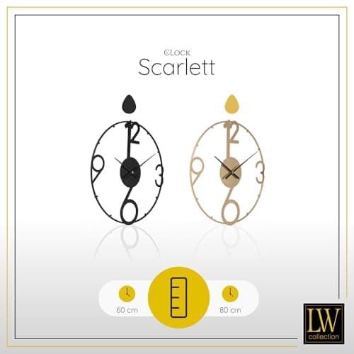 LW Collection Horloge Murale Scarlett Or 80 cm - Grande Horloge Murale Industrielle en Métal - Horloge Murale Moderne - Mouvement Silencieux - Horloge Silencieuse