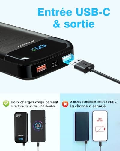 Power Bank 27,000mAh Recharge Rapide Batterie Externe 3A USB C Chargeur Portable avec écran LCD, 3 Sorties et 2 entrées Compatible avec téléphone, tablettes