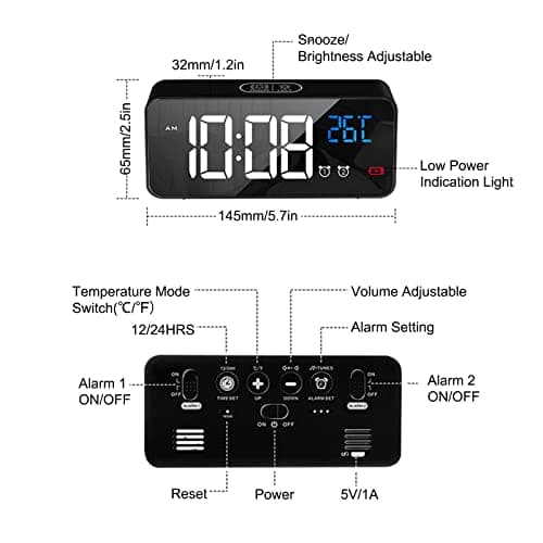 LATEC Réveil Numérique, Alarm Réveil LED avec Fonction Snooze, Charge des Ports USB (Noir)