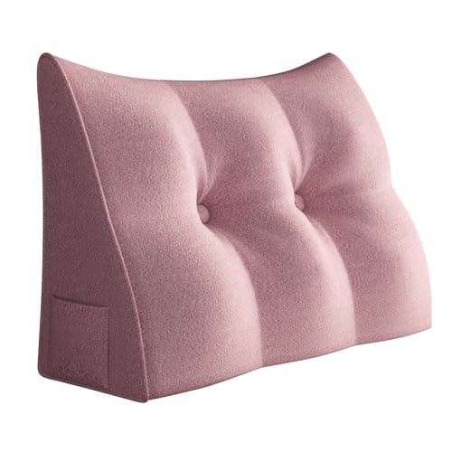 Johnear Coussin cale de lecture pour lit et canapé, rose, 60 cm, grand coussin lombaire triangulaire