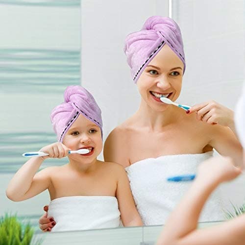 ACWOO Cheveux Serviette, 3pcs Cheveux Séchage Serviettes, Super Absorbant en Microfibre Serviette pour Cheveux Turban avec Bouton de Design Cheveux Secs Rapidement pour Femmes