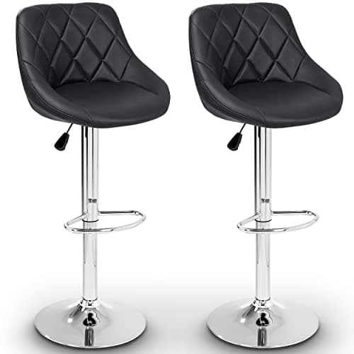 TRESKO Set de 2 tabourets de Bar Noir, Hauteur réglable et Rotation à 360° (60-80cm)