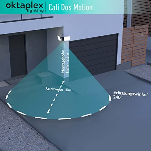 Oktaplex Lighting Spot LED avec détecteur de mouvement extérieur Cali Dos Motion - IP65 - Deux têtes 40 W 3000 K - Blanc chaud - Projecteur extérieur anthracite avec fonction maître