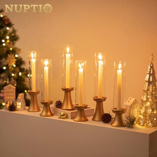 NUPTIO Bougeoir Verre Chandelier Doré - 6 Pièces Centre de Table Mariage Metal Porte Bougie Or Bougeoirs Noel Cheminée de Salle À Manger Halloween Décoration