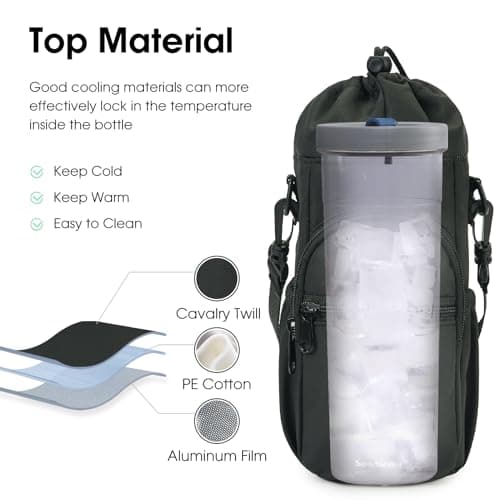 sportsnew Porte Bouteille Isotherme Sac Gourde Avec Bandoulière 1l Avec Poche Pour Téléphone Sac Bouteille d’Eau Pour La Randonnée à Pied, Noir Brevet en Instance