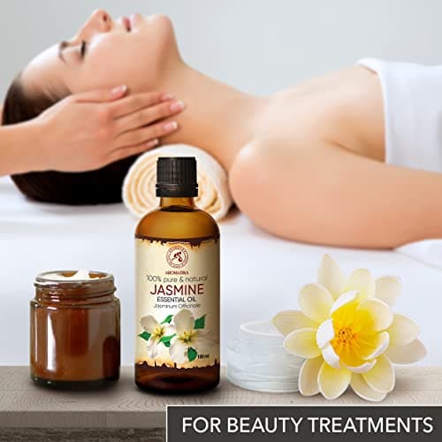 Huile Essentielle de Jasmin - 100ml - Jasminum Officinale - Huiles Essentielles Aromathérapie pour Diffuseurs - Visage - Sauna - Détente - Apaisant - Huiles de Bain - HE Jasmin