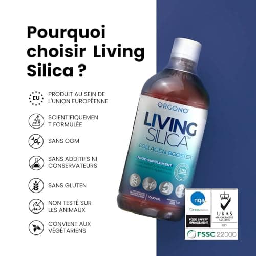 Orgono Living Silica Collagen Booster. Complément de Silicium Liquide pour Stimuler la Production de Collagène Natif. Complément Alimentaire Collagène pour Os et Articulations. 1 000 ml