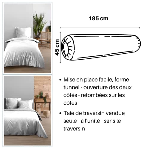 Lovely CASA - Taie de traversin -Taille 45x185 cm - 100% Coton certifié Oeko-Tex - Excellente qualité - Couleur Blanc -Modèle Eden - Linge de Lit pour Maison - Doux et Confortable - Unisexe - Mixte