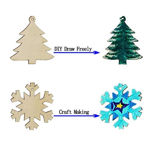 PUERHUACI Sapin en Bois a Decorer Decoration Bois Noel,Bois Artisanat Arbre de Noël Ornement de Pendaison, Décorations de Noël,60 pièces Pendentif Cadeaux pour Décorations de Bricolage