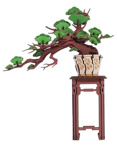 Rolife Evergreen Pine Bonsai 3D Puzzle Buchstützen aus Holz Modellbausätze Erwachsene 3D Holzpuzzle Basteln für Spielzeug DIY Kit für Kinder (Elegant Evergreen Pine Bonsai)