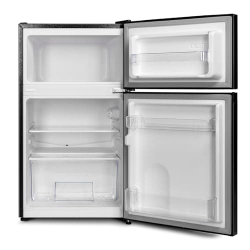 CHIQ FTM86L4E Réfrigérateur congélateur, 86 L (61/25), Petit réfrigérateur avec 2 portes, Congélation 4 étoiles, Casier à bouteilles, Thermostats réglables, Faible bruit, Foncé 2023