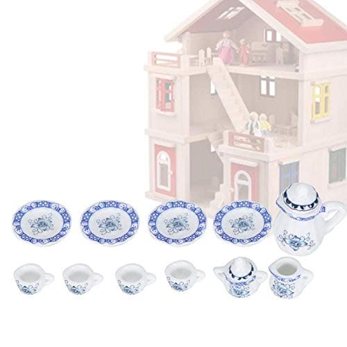 1:12 Accessoire De Poupée, 15pcs Mini Fleur en Porcelaine Tasse À Thé Set Maison de Poupée Décor Cuisine Miniature Simulation Meubles Ensemble Modèle pour Bébé Garçon Fille Dollhouses(Tye 1)