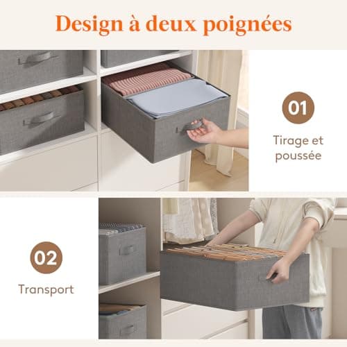 Lifewit Boite Rangement Vetement Lot de 4, Rangement Armoire Placard Pliable, Organisateur Tiroir Vetement avec Cloison Amovible, Rangement Dressing, Casier de Rangement 40L(50x40x20cm), Gris Clair