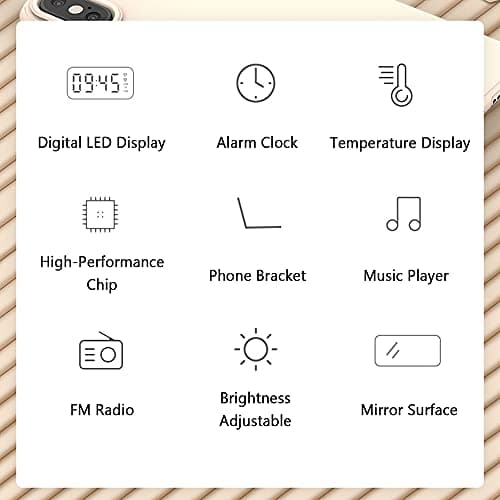 Funien Réveil, Réveil de Surface de Miroir numérique avec Haut-Parleur BT et Radio FM et Affichage de la température Double alarmes Horloge de Bureau électronique Lecteur