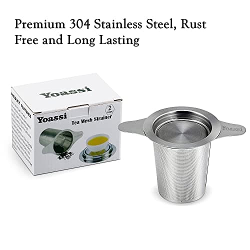 Yoassi Filtre à Thé,2PCS Infuseur à thé Trou Fin en 304 Acier Inoxydable, Passe-Thés à Manche avec Deux Languettes Et Couvercle Universel pour Théière, Mug, Tasse, Bouteille