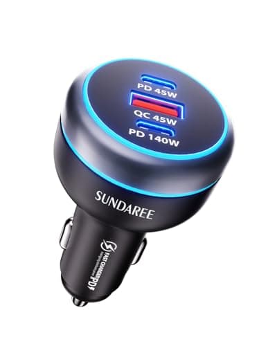 SUNDAREE 230W Allume Cigare USB C,3 Ports PD 140W 12V 24V Type C Charge Rapide Prise Téléphone Chargeur Voiture Adaptateur pour Samsung S24 A55/Redmi Note 14/iPhone 16/Galaxy Tab/iPad/Macbook/Laptop