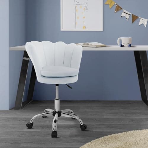 ML-Design Chaise de Bureau en Velours, Bleu Clair, Design Coquillage, Fauteuil Rembourrée, Dossier Ergonomique, Réglable en Hauteur, Pivotante avec 5 roulettes, Siège de Travail pour Salon, Chambre