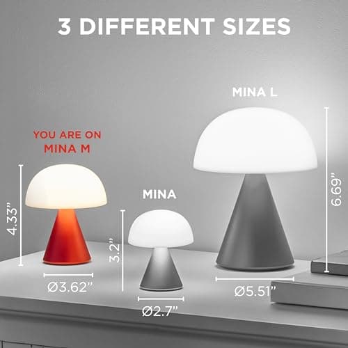 Lexon MINA M Lampe Champignon LED sans fil rechargeable, lampe à poser avec 9 couleurs de lumière et variateur d'intensité, jusqu'à 24h d'autonomie - Rouge Sombre