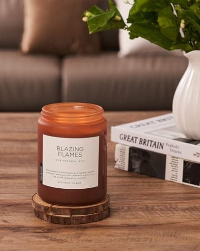 M&SENSE Bougie parfumée Flammes Ardentes Senteur feu de bois, patchouli et bois de cèdre Grande bougie en soja naturel de 550g Brûlage de 110 heures Cadeau de bougie d'aromathérapie