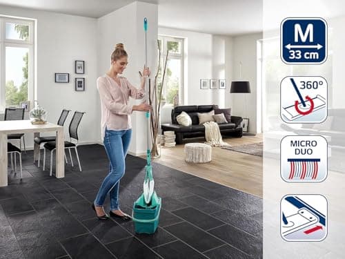 Leifheit Set Combi Clean M, seau et balai essoreur faciles d'utilisation, balais serpillière avec mécanisme d'essorage intégré, kit de lavage sol vert