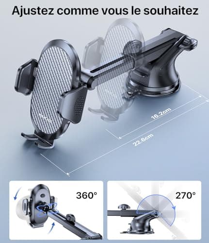 Miracase Support Téléphone Voiture [2025 Ventouse Puissante] Porte Telephone Voiture Tableau de Bord, Rotation 360° Portable Ventouse pour iPhone Compatible avec 4-7.2" Smartphone