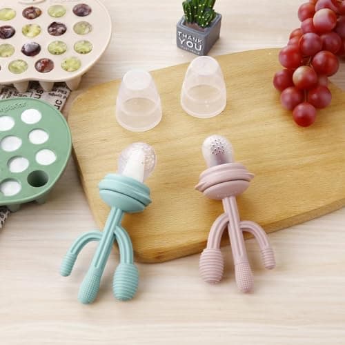 PandaEar Plateau Congélateur en Silicone pour Bébé, Lot de 2 Plateaux pour Bébé pour Fruits et Aliments, Conteneur de Stockage en Forme de Bac à Glaçons - Vert et Beige