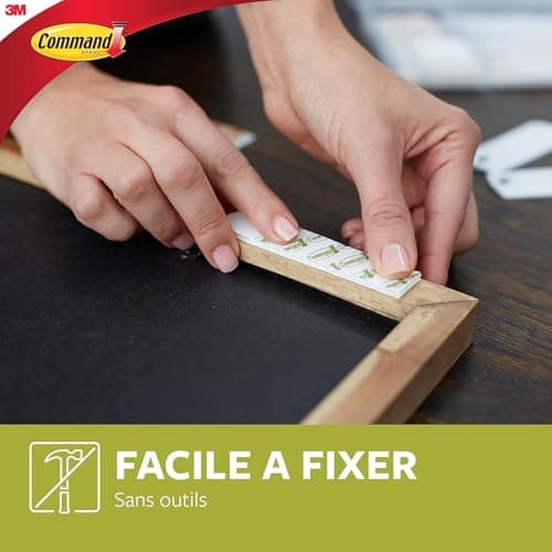 Command Languettes Accroches Tableaux Moyen et Grand Modèles, Blanc, 8 x 2 L + 8 X 2 M, 32 Languettes - Fixation sans Dommage