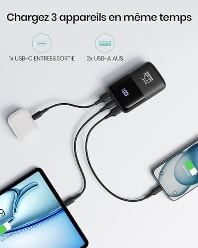 INIU Batterie Externe, Mini 10000mAh 22.5 W Power Bank Charge Rapide Chargeur Portable, USB C Out & Input Powerbank avec Support pour iPhone 16 15 14 13 Pro Max Plus Samsung S23 S22 AirPods iPad etc