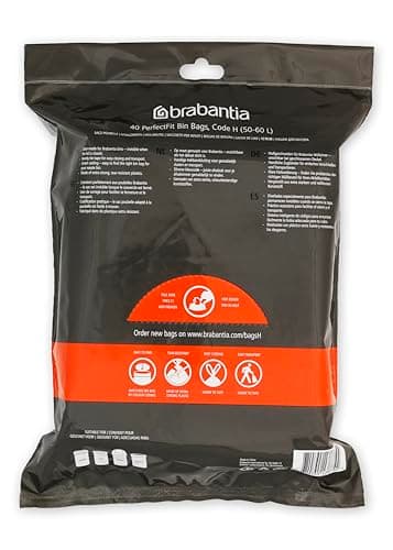 Brabantia Sacs Poubelle PerfectFit (Code H - 50L / 60L), Ultra Résistant, Poignées Coulissantes (40 Sacs)