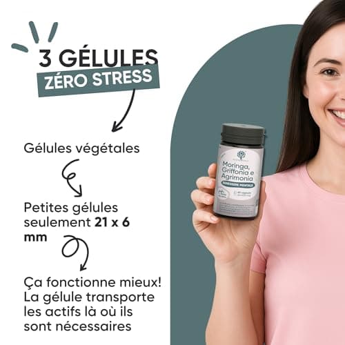 Griffonia 300mg 5-HTP Tryptophane | Avec Agrimony fleur de bach stress anxiété, Vit B6, Moringa BIO | Unique en France | Complément stress anxiété angoisse, BienÊtre Mental | RedMoringa 60 Gélules