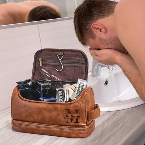 Trousse de toilette personnalisée pour homme, mari, papa Kit de voyage en cuir PU de grande capacité Fabriqué à la main Cadeau unique pour anniversaire | Fête des pères | Cadeau d'anniversaire