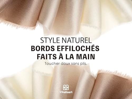 Vitalizart Ruban de Satin Soyeux Champagne & Crème & Beige 3,8 cm x 13,7 m, Rubans en Tissu à Franges Faits à la Main pour l'Emballage de Cadeaux, les Décorations Festives, les Bouquets de Mariées